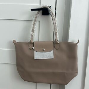 LONGCHAMP Le Pliage City Large Coated Canvas Tote Bag Taupe/Silver